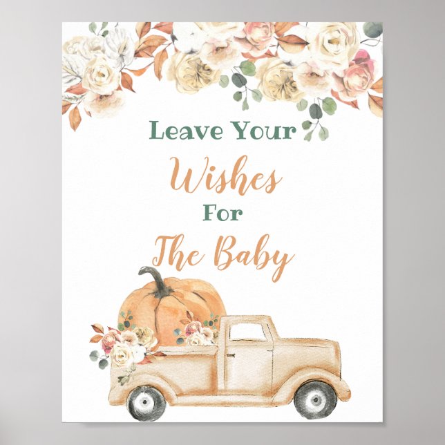 Poster Peach Pumpkin Rustic Truck Deseja Sinal de Bebê (Frente)