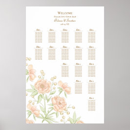 Poster Peach Rose Wedding Seating Chart