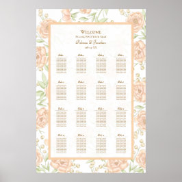 Poster Peach Rose Wedding Seating Chart