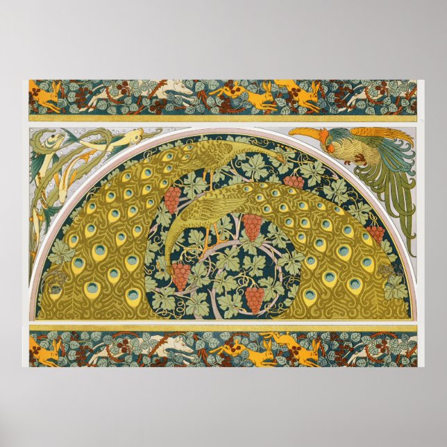 Poster Peacock Art Nouveau Estilo redondo intrincado desi (Frente)
