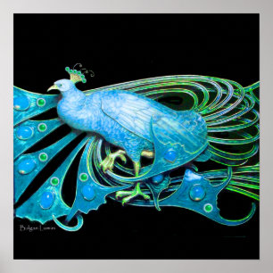 Poster PEACOCK ,blue turquase ,green black