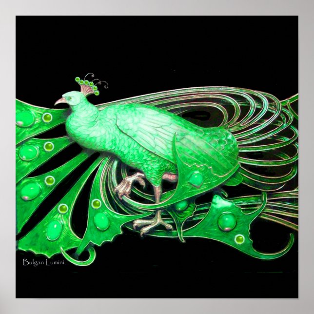 Póster PEACOCK, cinza verde preto (Frente)