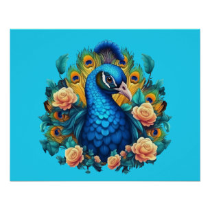 Póster Peacock Com Rosas De Pêssego