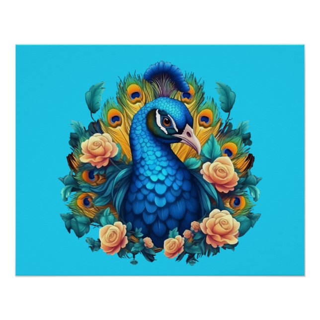 Póster Peacock Com Rosas De Pêssego (Frente)
