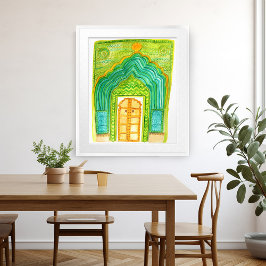 Poster Peacock Door Watercolor Jaipur City Palace Verde