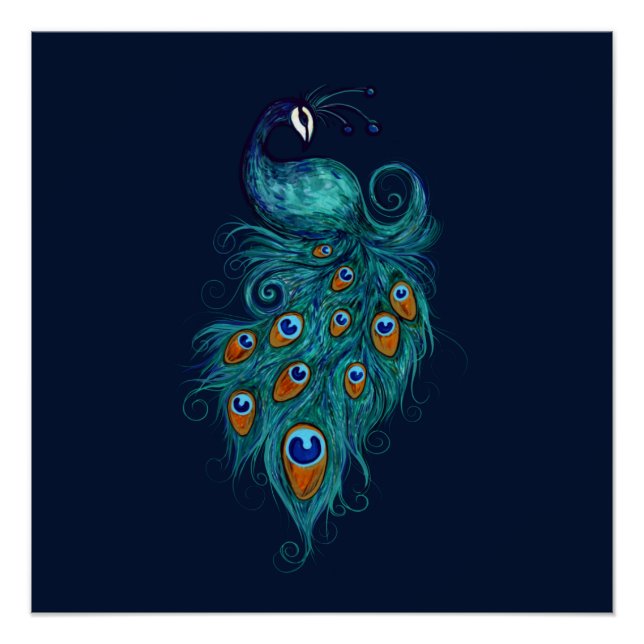 Póster Peacock Feathers Teal Peacocks   (Frente)