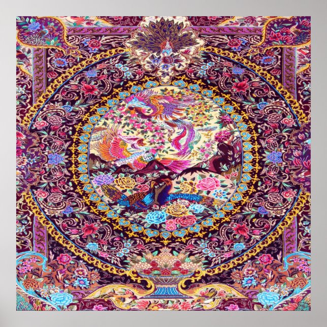 Poster Peacock Flor Persa Azul Dourado Roxo (Frente)