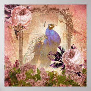 Poster Peacock Floral Vitoriano Vintage