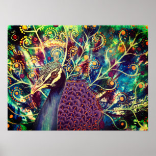 Poster Peacock kaleidoscope colorida boho artístico