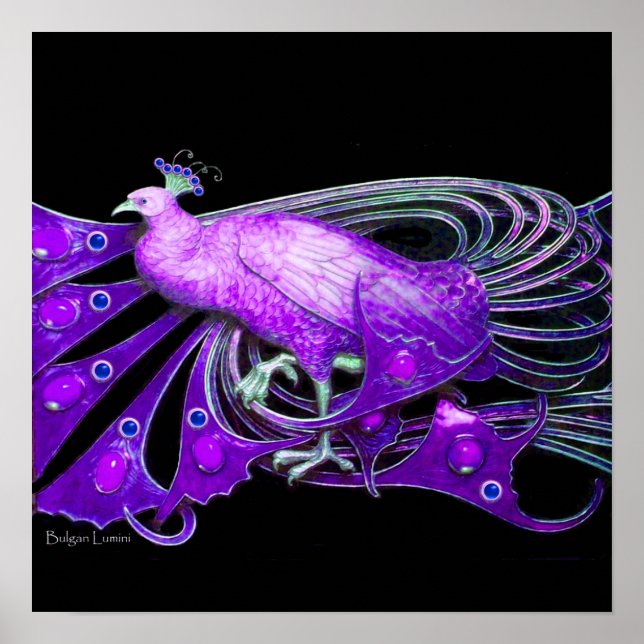 Póster PEACOCK, preto violeta azul roxo (Frente)