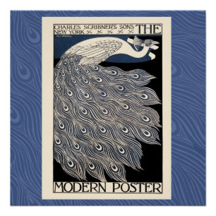 Póster Peacock Vintage Blue Art Nouveau Art