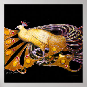 Póster PEACOCK ,yellow red purple black