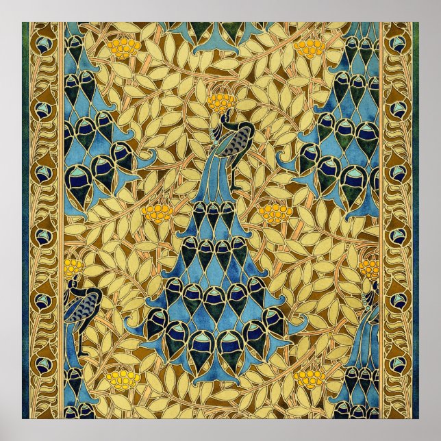 Poster Peacocks Birds Rowan Trees Art Nouveau (Frente)