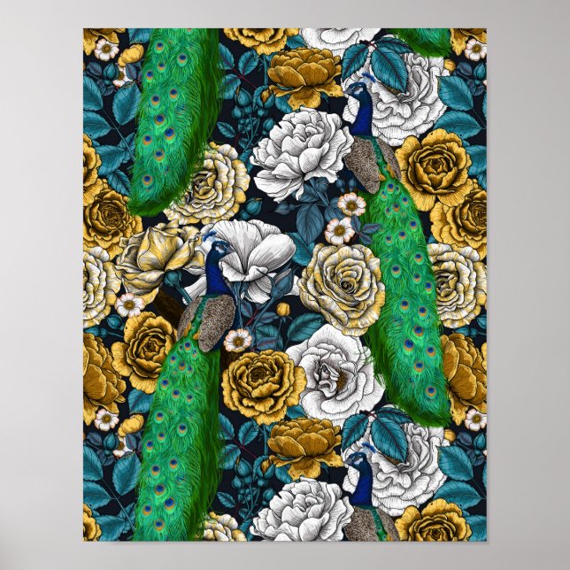 Poster Peacocks no rosa 3 (Frente)