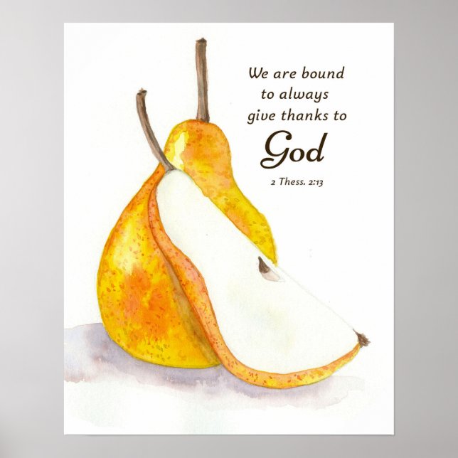 Poster Pear Fresh Fruit Kitchen Scripture Give Thanks (Frente)
