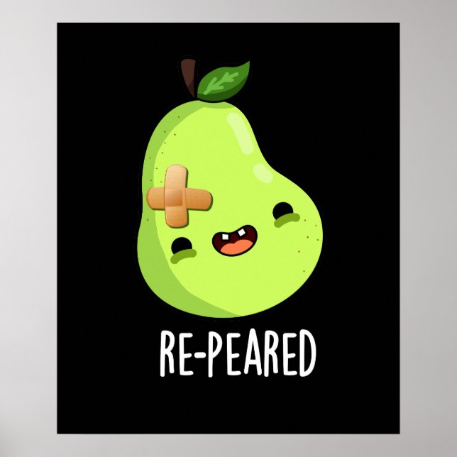 Poster Pear Fruta Engraçada Escuro BG (Frente)