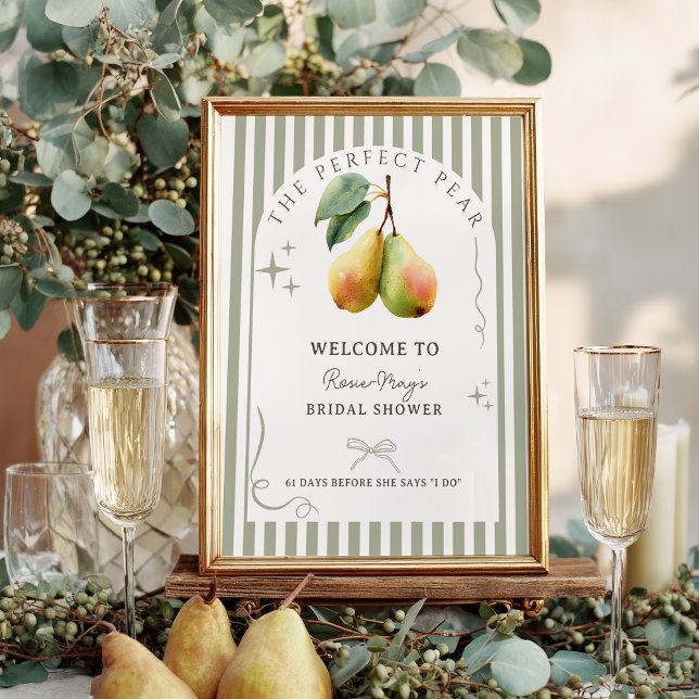 Poster Pear Retro Retro Antigo Chá de panela Bem-vindo (Perfect Pear Retro Old Money Bridal Shower Welcome Poster)
