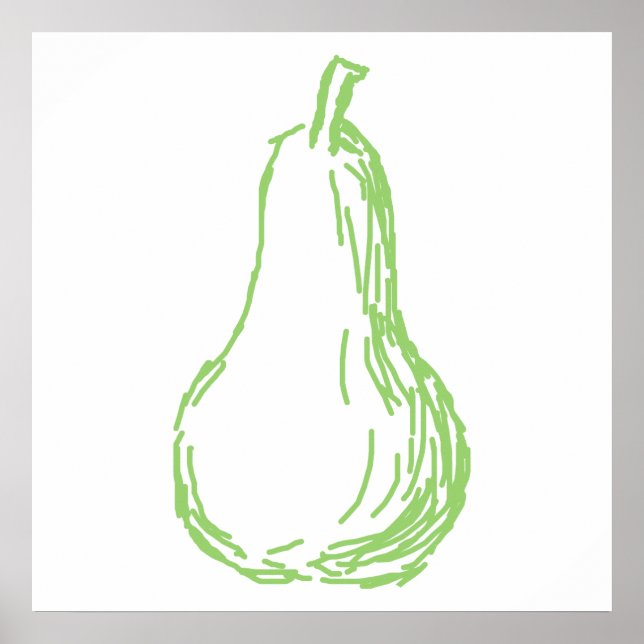 Poster Pear Sketch. Ilustração de linha em verde. (Frente)
