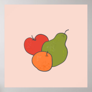 Poster Pear Vermelho e Fruta Laranja