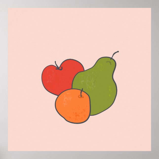 Poster Pear Vermelho e Fruta Laranja (Frente)