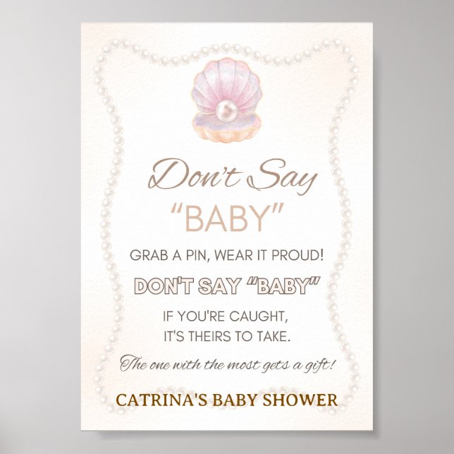 Poster Pearl Baby Shower Game Sign (Frente)