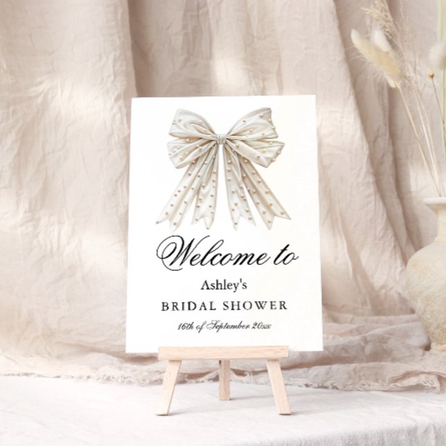 Poster Pearl Bow Bridal Shower Elegante (Criador carregado)