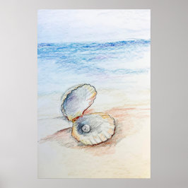 Poster Pearl In Clam Shell Ocean Beach Waves