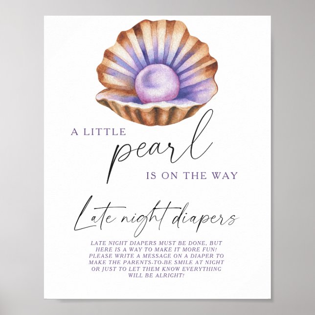 Poster Pearl shell baby shower Late night diapers game (Frente)