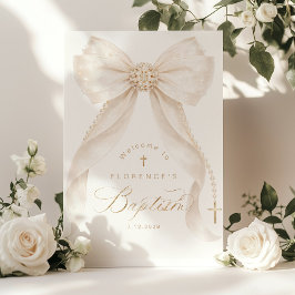 Poster Pearls Gold Bow Girl Baptism Welcome