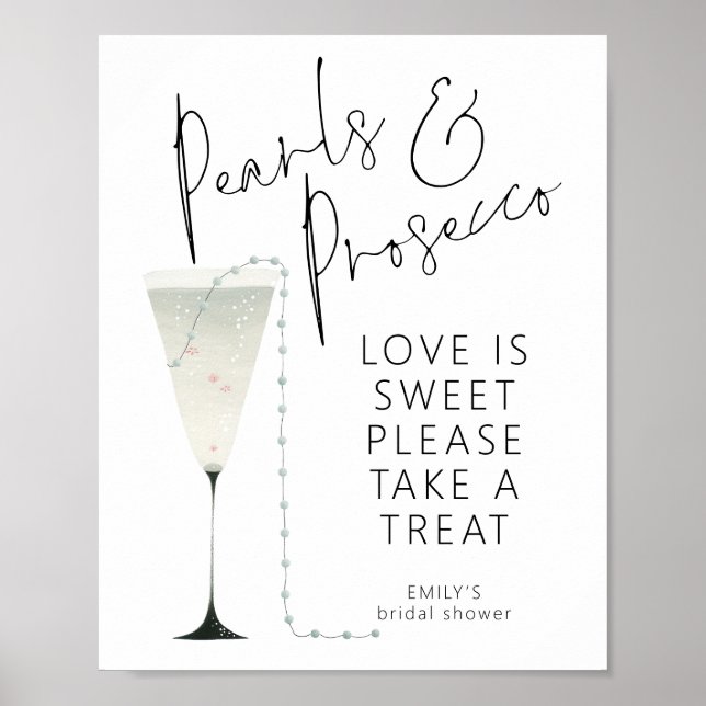 Poster Pearls Prosecco Love É Um Chá de panela Doce (Frente)