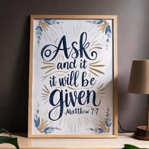 Poster Peça e Será Dado Mateus 7:7 Arte de Escritura