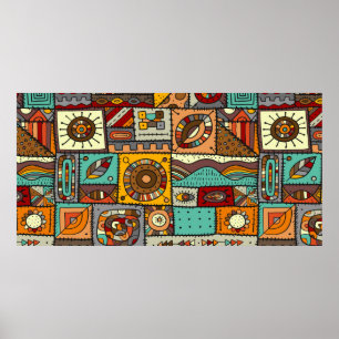 Poster Peças de tecido costuradas em um estilo de patchwo