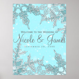 Poster Pedaços de Inverno Azul Nuvem de Neve Casamento Be