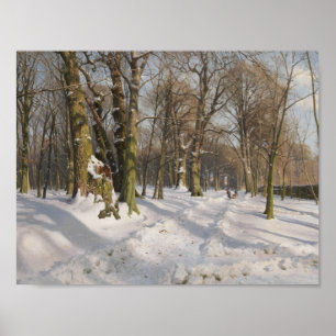 Poster Peder Monsted - estrada de floresta nevado na luz