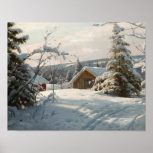 Poster Peder Monsted - paisagem Sunlit do inverno