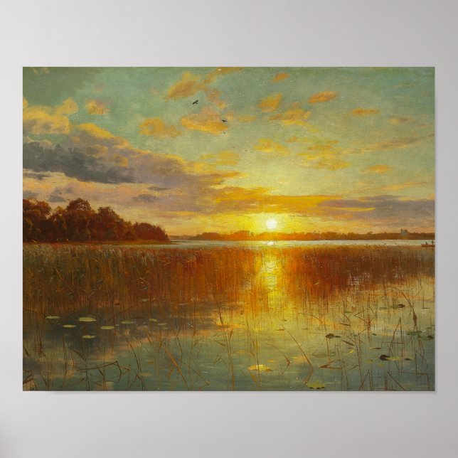 Poster Peder Monsted - Sunset sobre um fiorde dinamarquês (Frente)