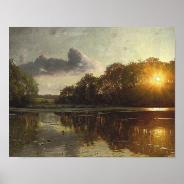 Poster Peder Monsted - Sunset sobre um lago florestal (Frente)