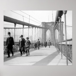 Póster Pedestres da Ponte Brooklyn, 1909. Vintage Photo