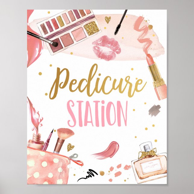 Poster Pedicure Station Spa Party Makeup Glamor Birthday (Frente)