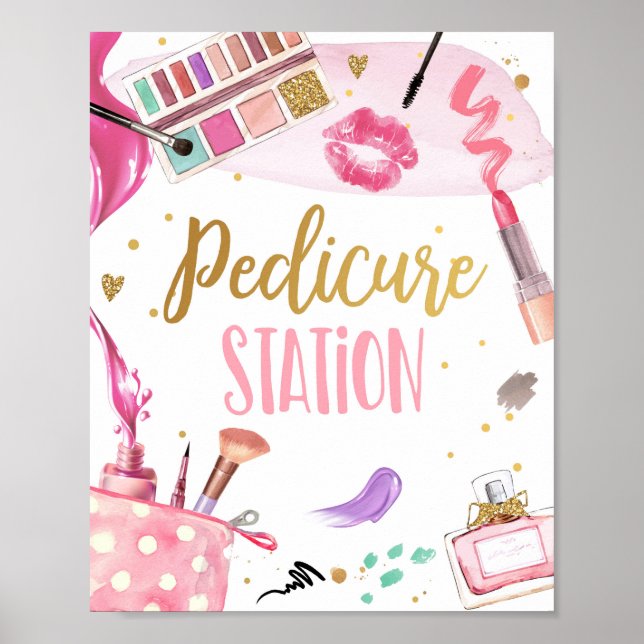 Poster Pedicure Station Spa Party Makeup Glamor Birthday (Frente)