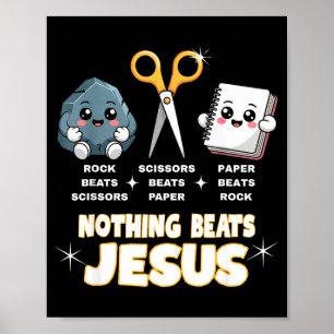 Poster Pedra Papel Tesoura Mas Nada Derrota Jesus Engraça