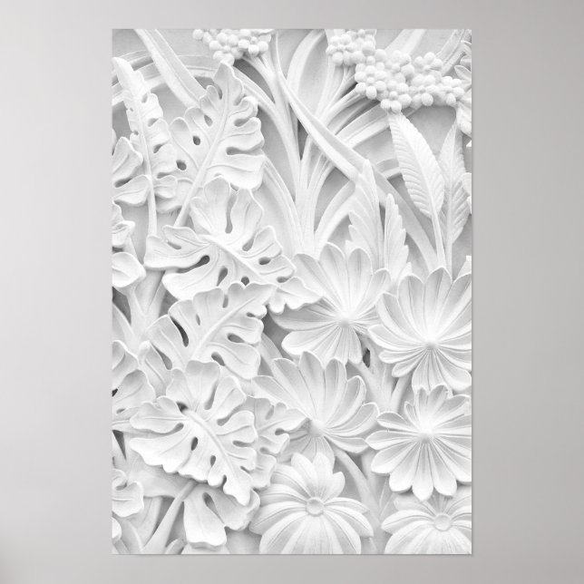 Poster Pedra trabalhada em folha e motif de flor (Frente)