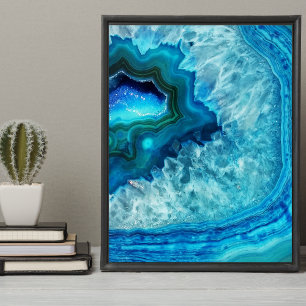 Póster Pedras azuis de mineral de Geode do Aqua brilhante
