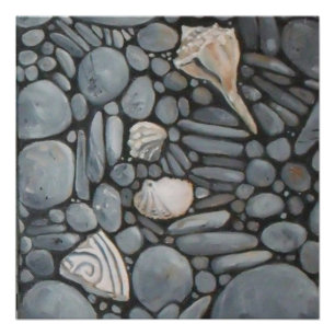 Póster Pedras de Praia Conchas Pebbles Rochas Pintura