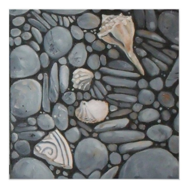 Póster Pedras de Praia Conchas Pebbles Rochas Pintura (Frente)
