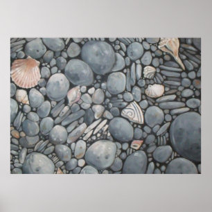 Poster Pedras de Praia Conchas Pebbles Rochas Pintura