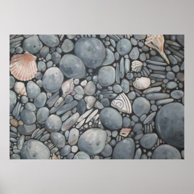 Poster Pedras de Praia Conchas Pebbles Rochas Pintura (Frente)