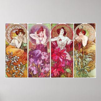 Póster Pedras e Flores preciosos, Alphonse Mucha