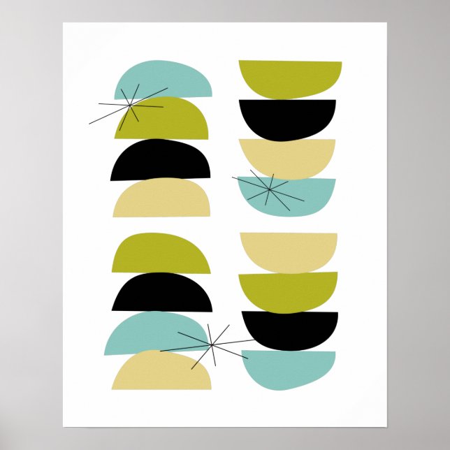 Poster Pedras Empilhadoras Aqua Azul Amarelo Verde Preto (Frente)