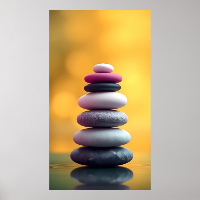 Poster Pedras Espiritais Geométricas Zen Balanceadas Desi (Frente)